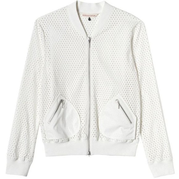 Rebecca Taylor Laser cut poplin bomber ivory white  jacket 6 M - Picture 3 of 12